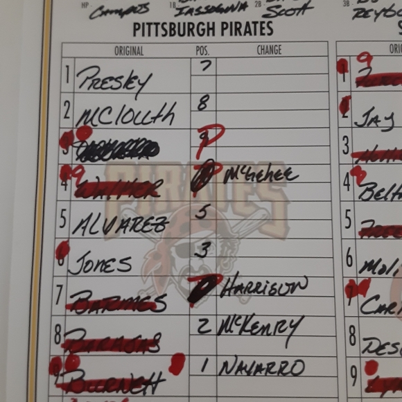 5-02-12 Pittburgh Pirates Game Used Dugout Lineup Card Carlos Beltran 7 RBI Game - Picture 6 of 7